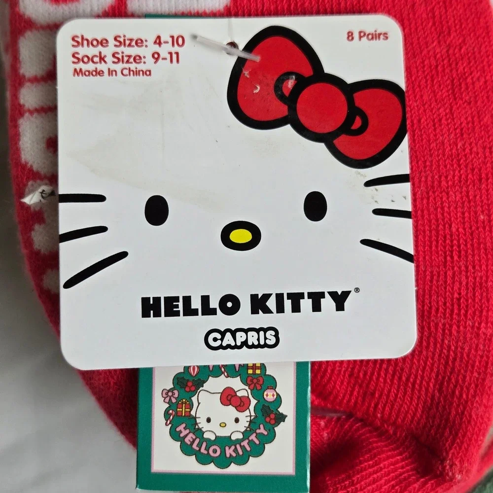 Sanrio Hello Kitty 8 Pairs Holiday‎ Capris Socks, Size Shoe:4-10 Sock:9-11, New